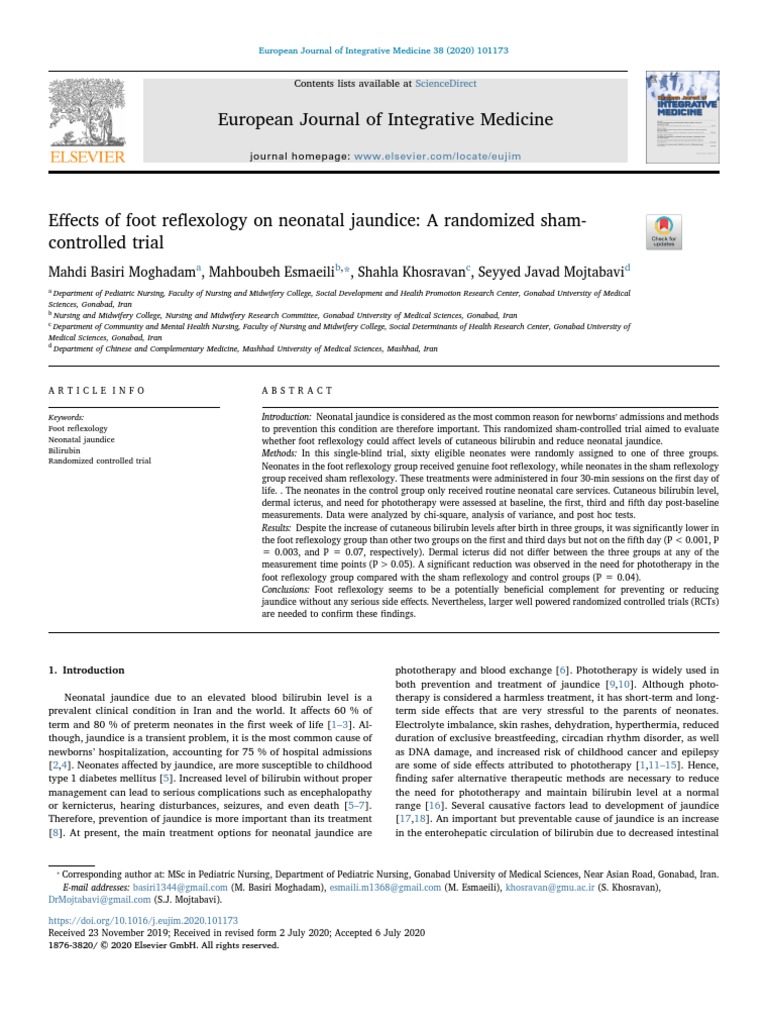 Effect of Foot Reflexology On Neonatal Jaundice PDF Randomized