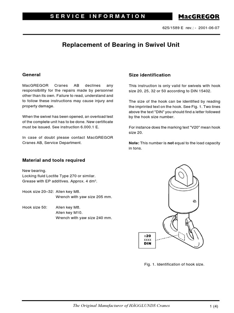Replacement of BEARING in Swivel Unit | PDF | Nut (Hardware) | Screw