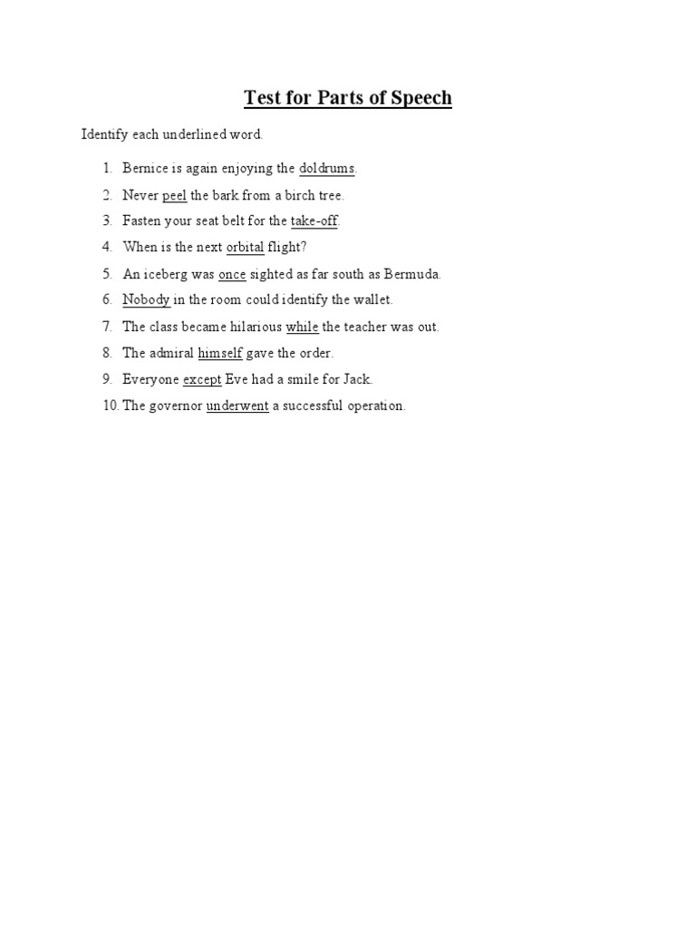Test For Parts of Speech PDF