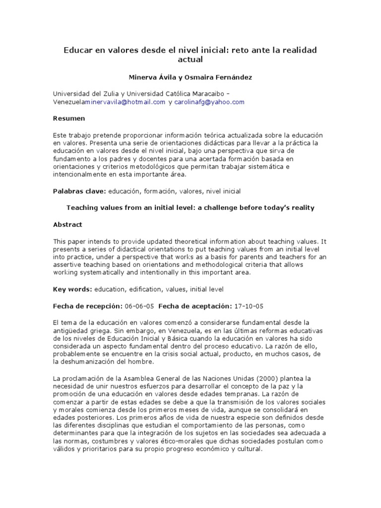 Educación en Valores en la Infancia | PDF | Educación de la primera ...