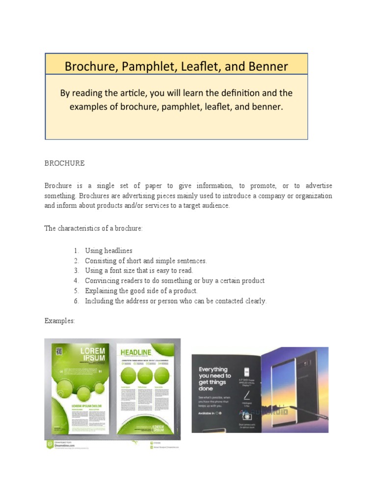 Learn Definitions of Brochure, Pamphlet, Leaflet and Banner | PDF ...