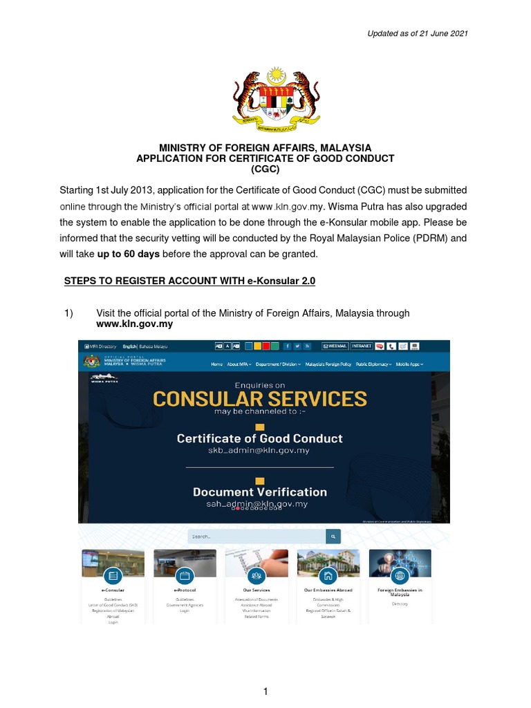 Ministry of Foreign Affairs, Malaysia Application For Certificate of ...