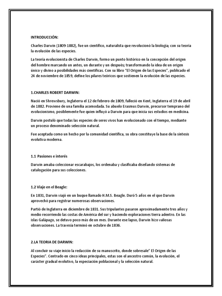 Teoría de la Evolución de Darwin | PDF | Charles Darwin | Evolución
