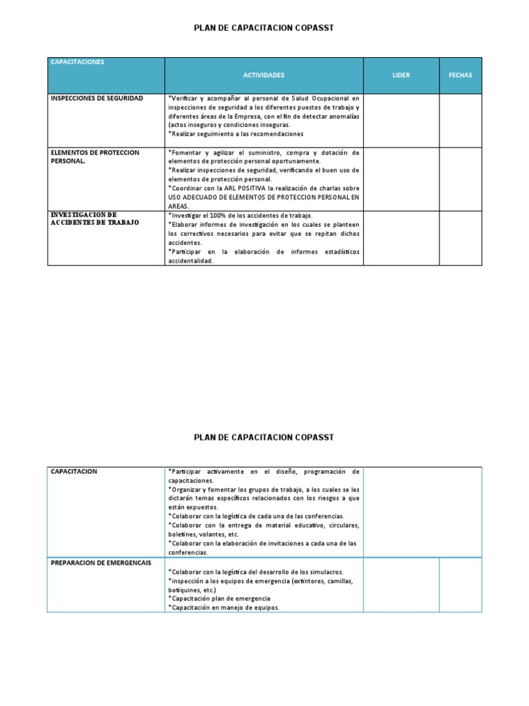 Plan de Capacitación en Seguridad Laboral | PDF