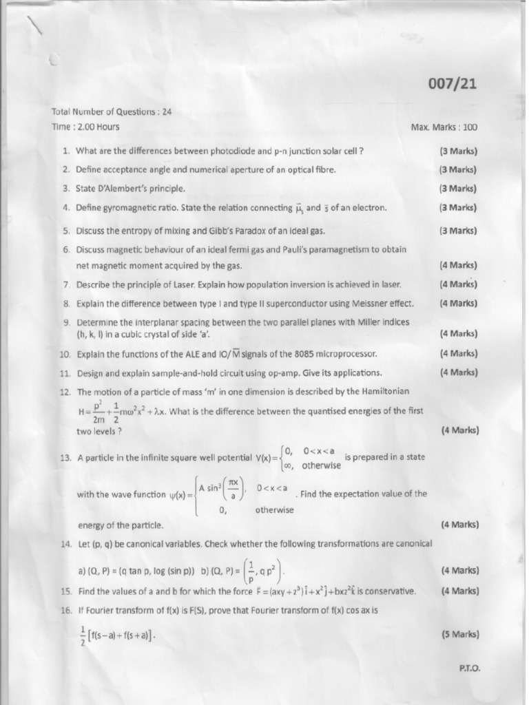 Question Paper For Assistant Professor (Physics) | PDF