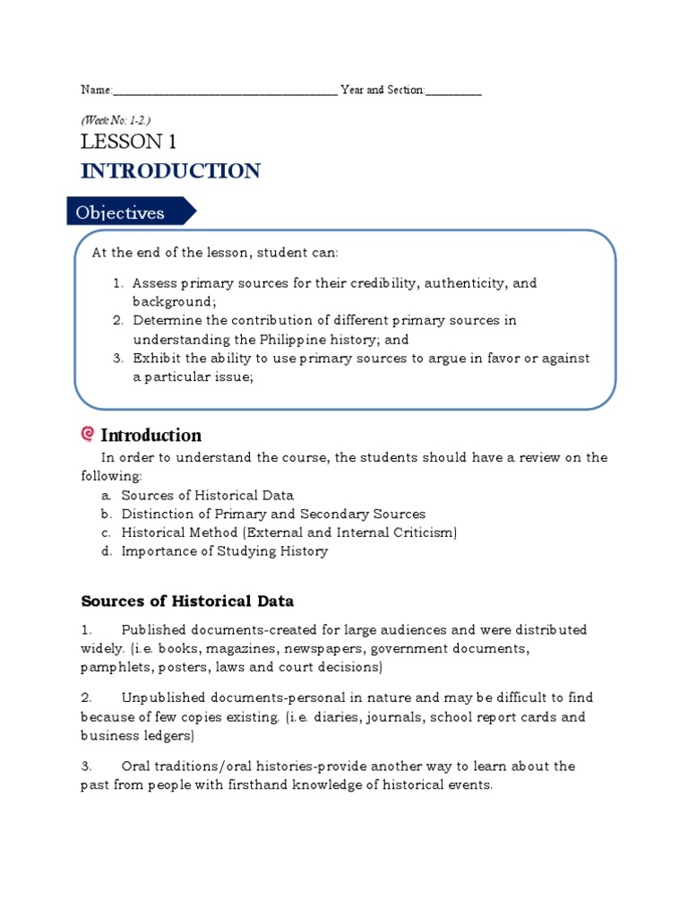 GE2 Reading Assignment No. 1 | PDF | Primary Sources | Historiography