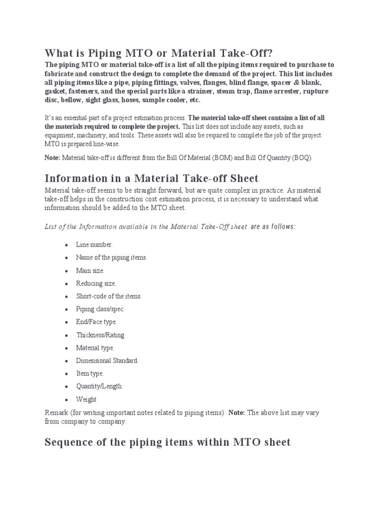 What Is Piping MTO or Material TakeOff Download Free PDF Pipe