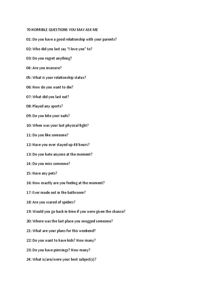 70 Awkward Questions to Avoid | PDF