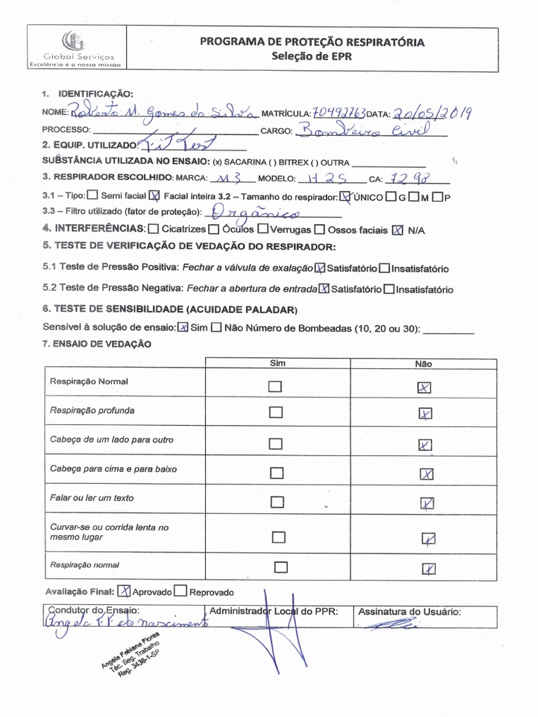 Formulario Fit Test | PDF