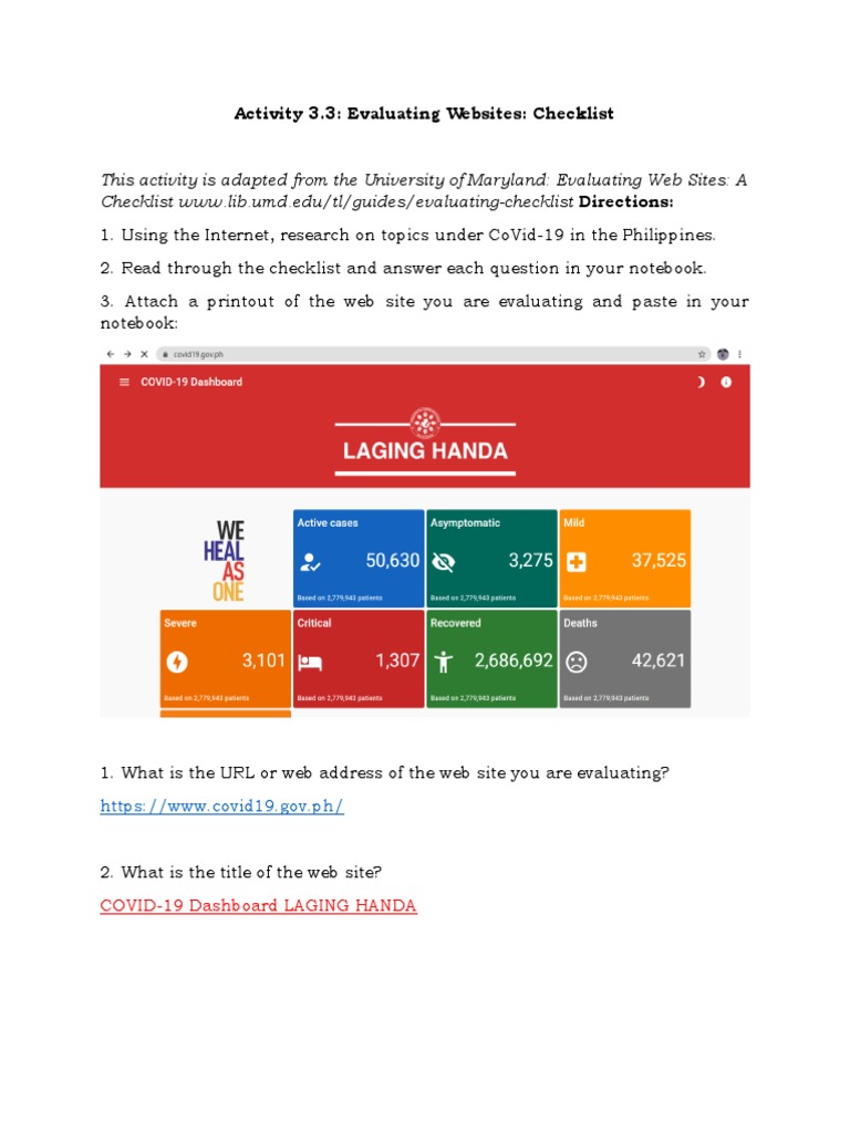 Evaluating Websites A Checklist - JOHN CARLO G. GAERLAN | PDF | World ...