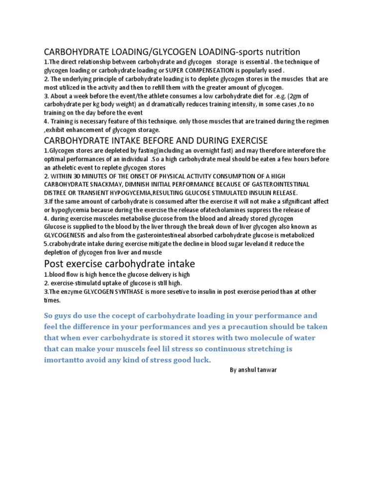 Carbohydrate Loading PDF Glycogen Carbohydrates