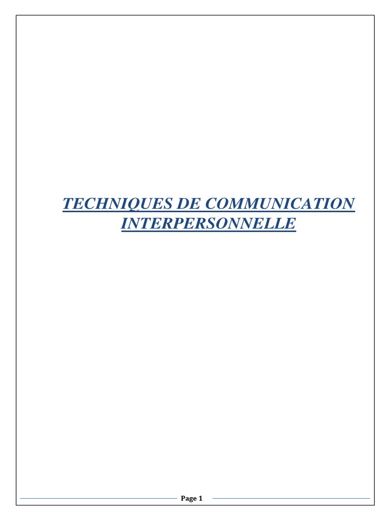 Techniques de Communication Interpersonnelle | PDF | la communication ...