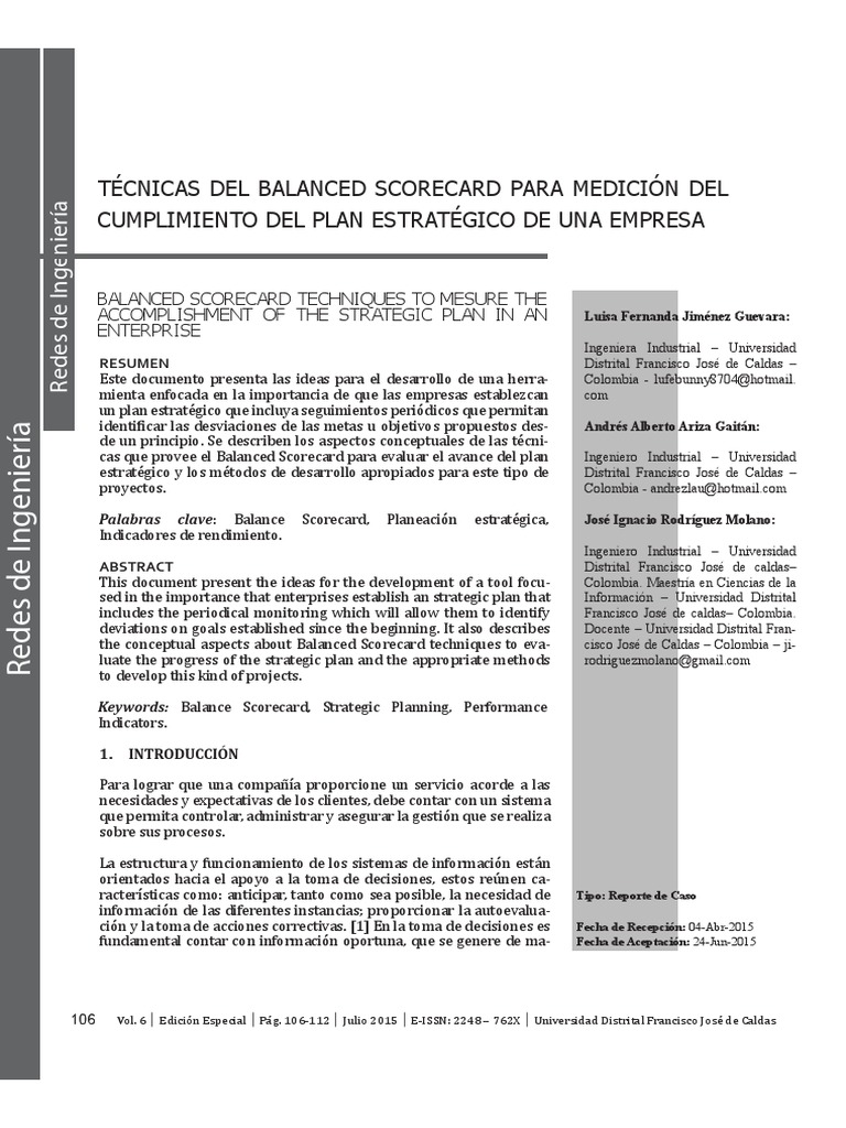 Técnicas Del Balanced Scorecard para Medición Del | PDF | Planificación ...