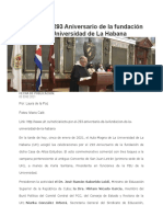 Acto por el 293 Aniversario de la fundación de la Universidad de La Habana