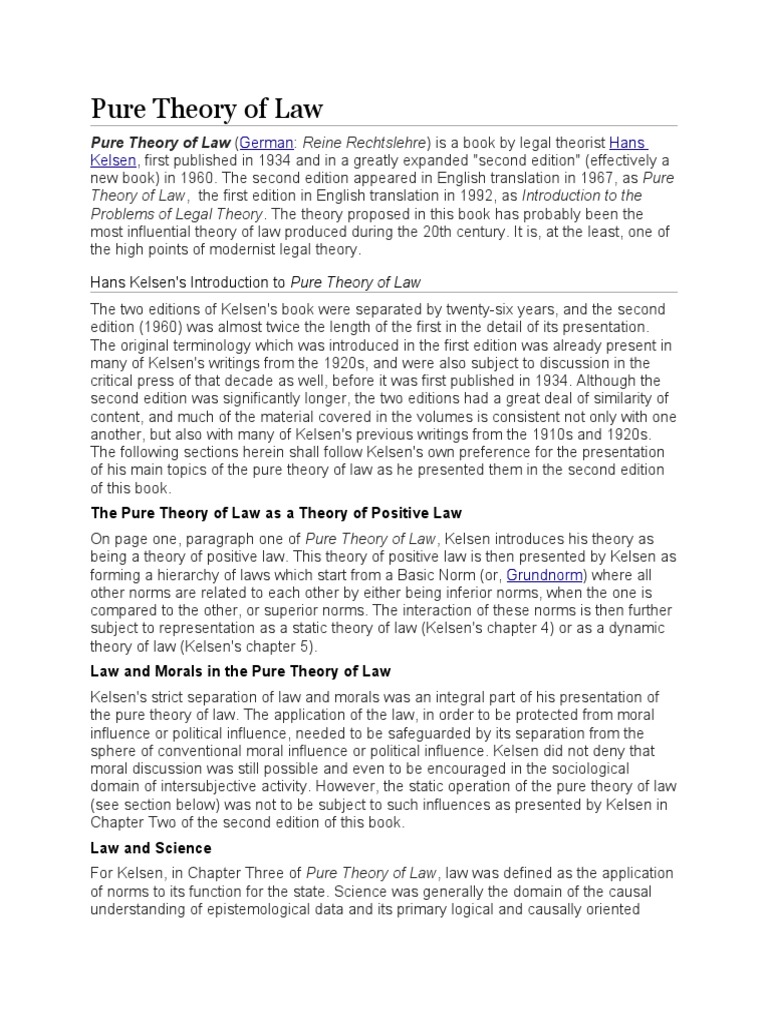 Kelsen's Pure Theory of Law Explained | PDF | Philosophical Theories ...
