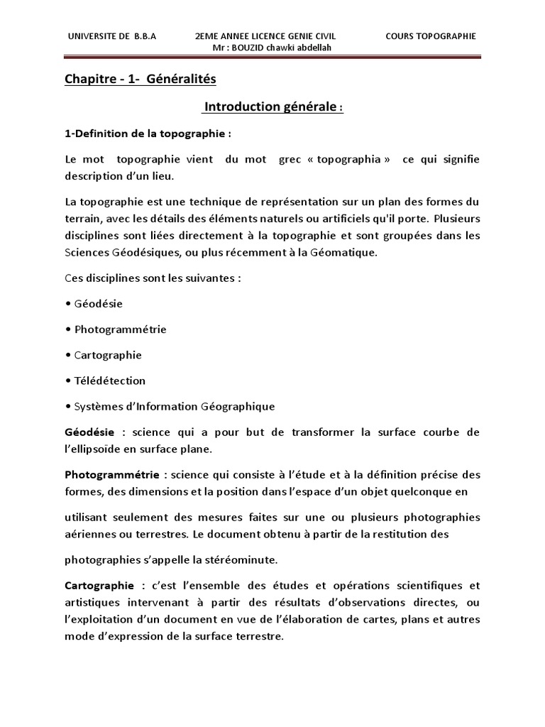 Cours de Topographie en Génie Civil | PDF | Topographie | Observation ...