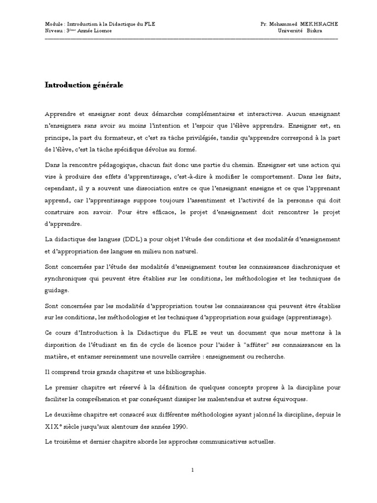 Introduction à la Didactique du FLE | PDF | Pédagogie | Apprentissage