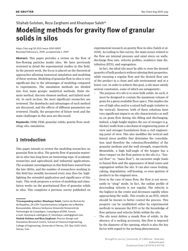 Modeling Methods For Gravity Flow of Granular Solids in Silos | PDF ...