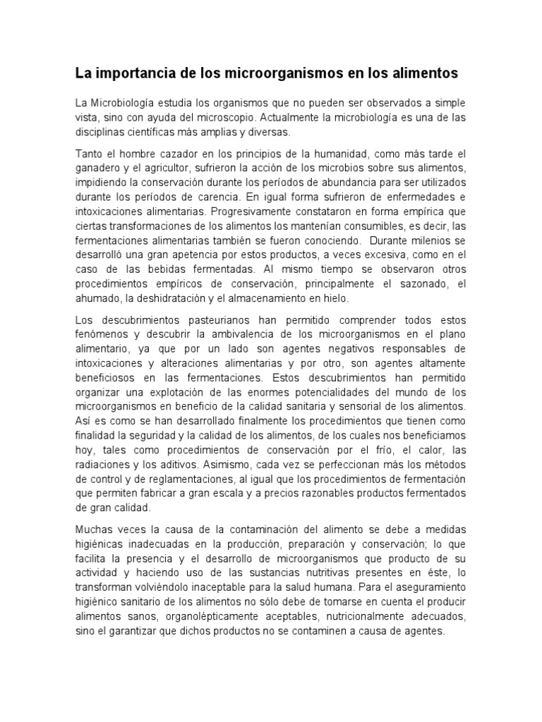 La Importancia de Los Microorganismos en Los Alimentos | PDF ...