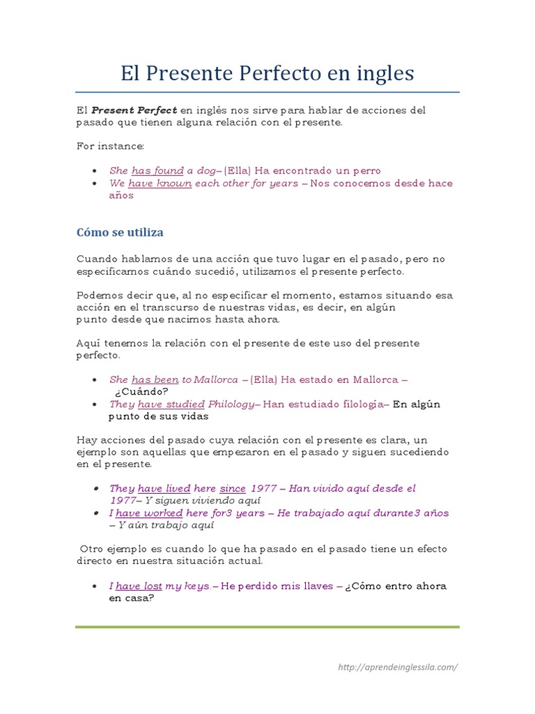 Uso del Presente Perfecto en Inglés | PDF | Gramática | Lingüística