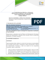 Guía de Actividades y Rúbrica de Evaluación - Unidad 2 - Fase 3 - Planeación. Planes de Desarrollo y Planes de Ordenamiento Territorial