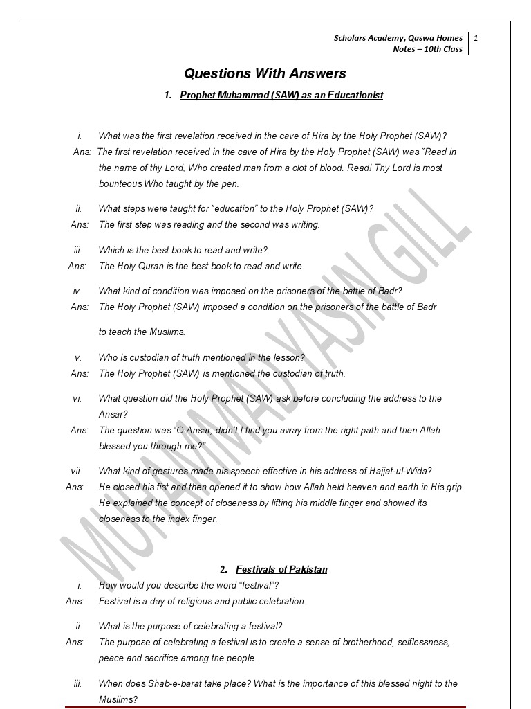 10 Class Notes Pdf Muhammad Muhammad Ali Jinnah