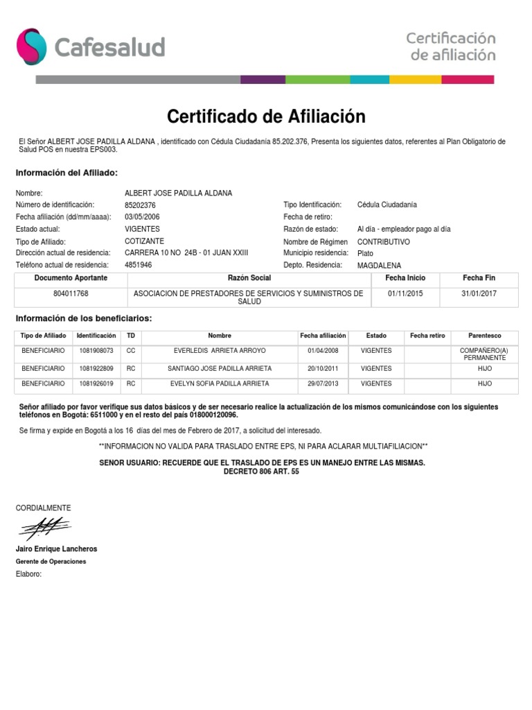 Certificado EPS | PDF | Finanzas y dinero | Ciencias sociales