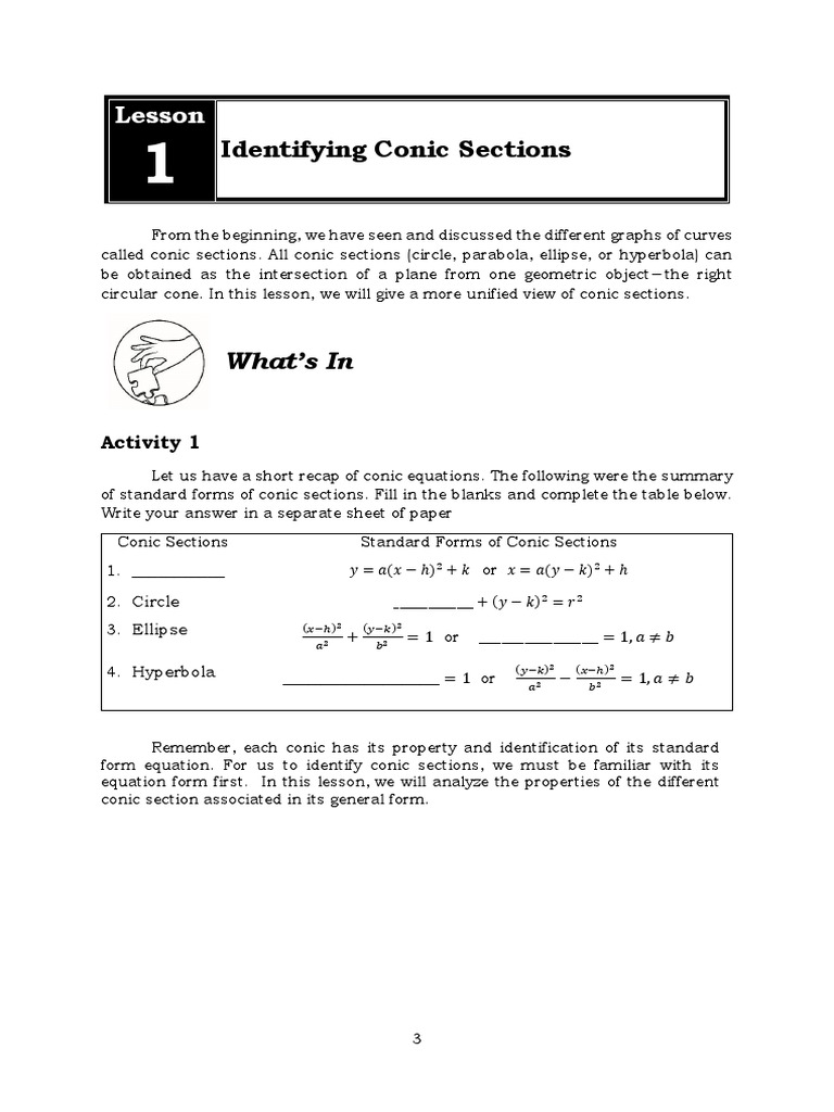 Identifying Conic Sections Lesson | PDF | Ellipse | Differential Geometry