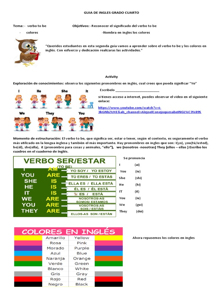 Guia de Ingles Grado Cuarto | PDF | Verbo | Lingüística