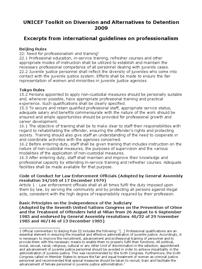 Professional Standards for Juvenile Justice Personnel and Requirements