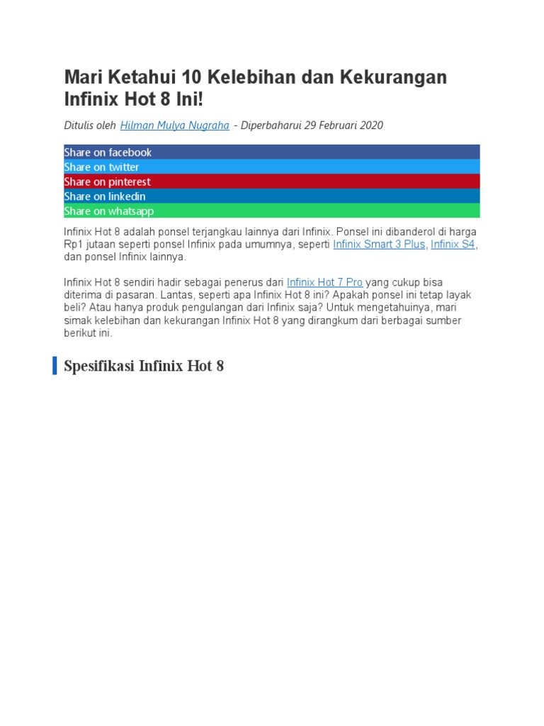 Mari Ketahui 10 Kelebihan Dan Kekurangan Infinix Hot 8 Ini Pdf
