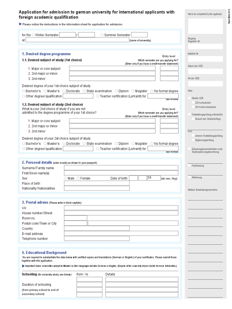 Application For Admission To German University For International ...