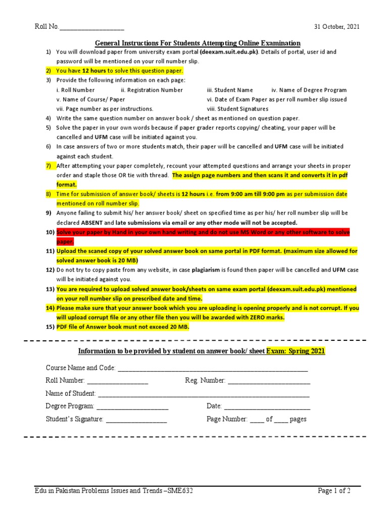 Online Exam Instructions for SME632 | PDF | Books | Software