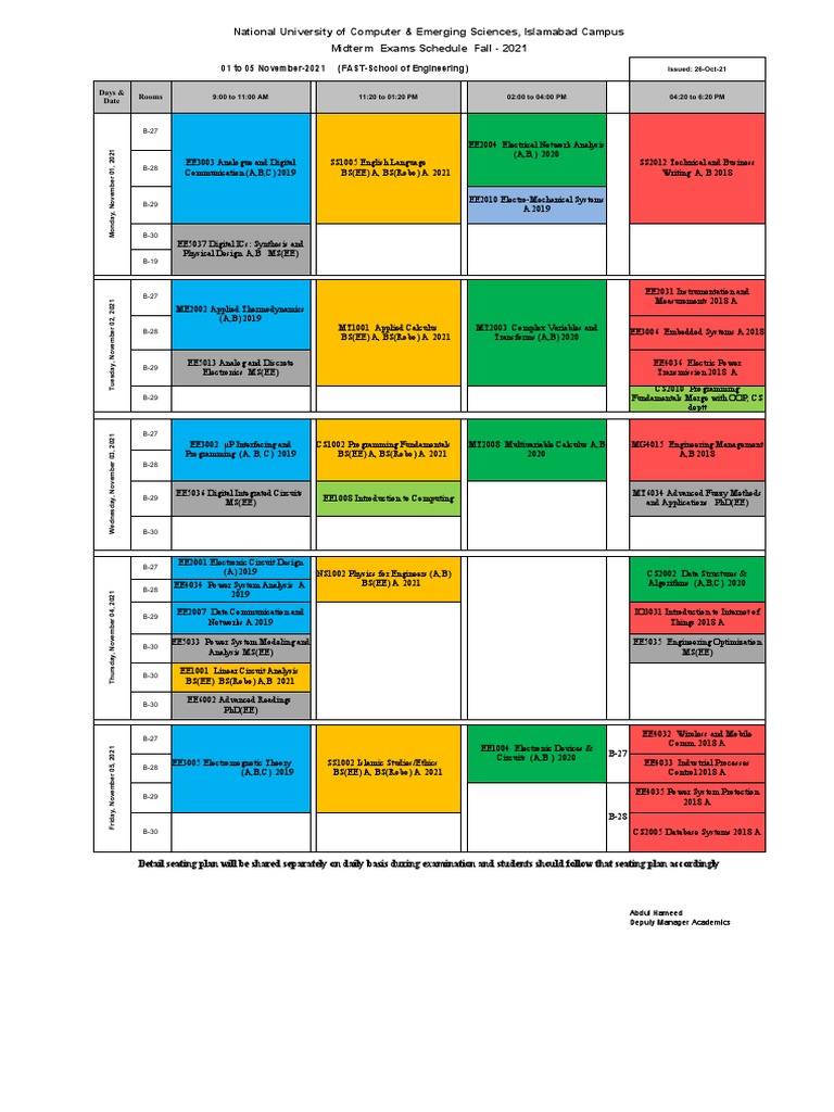 Midterm Examination Schedule Fall 2021 | PDF | Electrical Engineering ...
