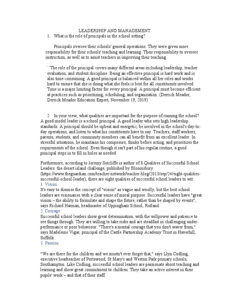 Leadership and Management | PDF | Teachers | Leadership