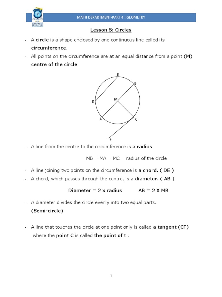 Geometry Lesson 5 Circles | Download Free PDF | Circle | Triangle