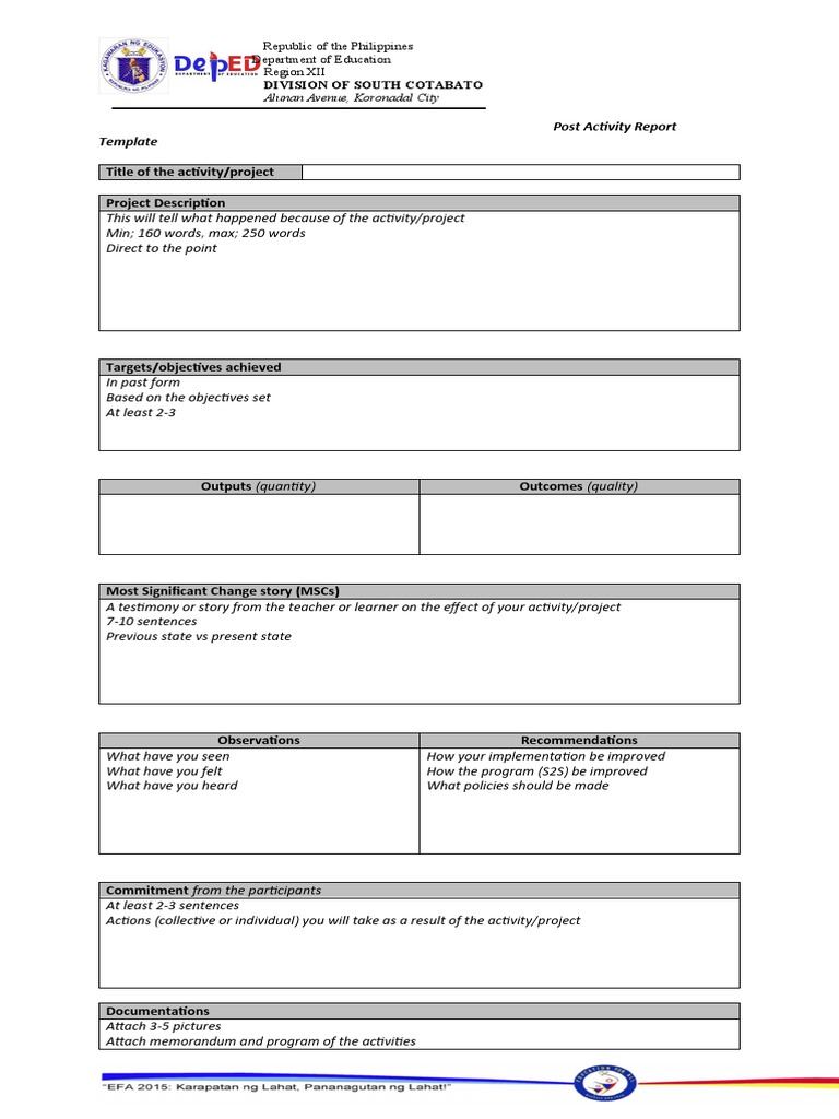 South Cotabato Post Activity Report Template | PDF | Learning | Cognition