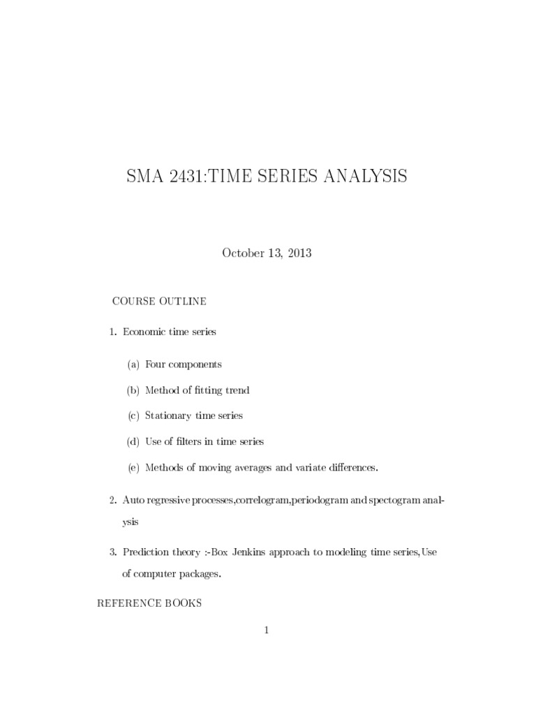 Time Series Analysis Course Outline | PDF | Time Series | Seasonality