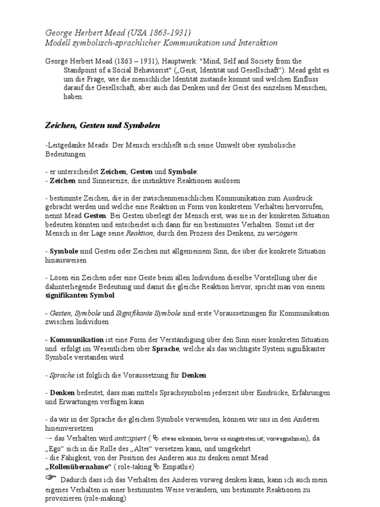 Herbert Mead Zusammenfassung PDF