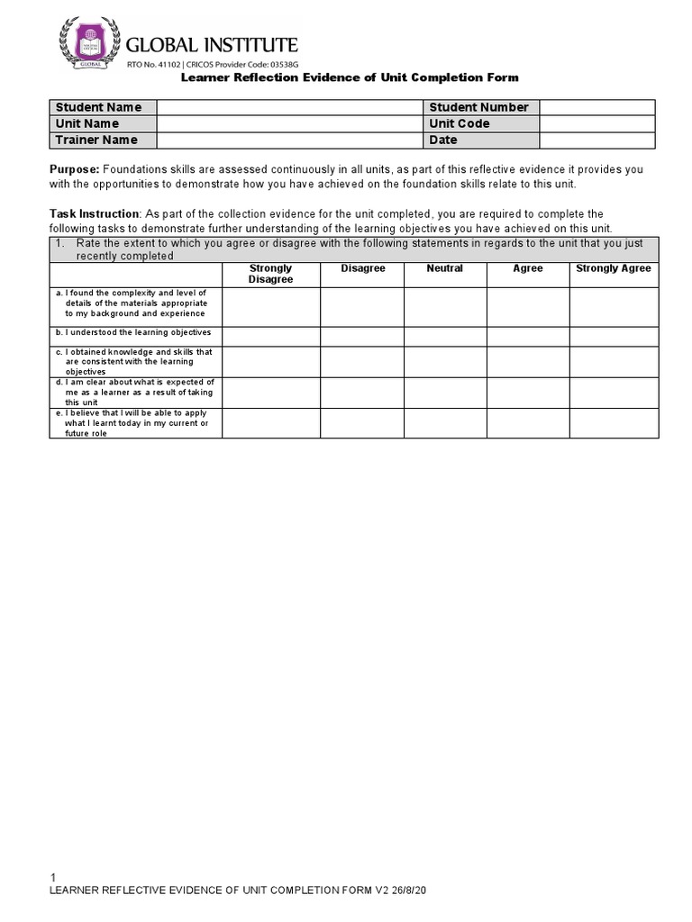 Learner Reflection Completion Form | PDF | Learning | Evidence