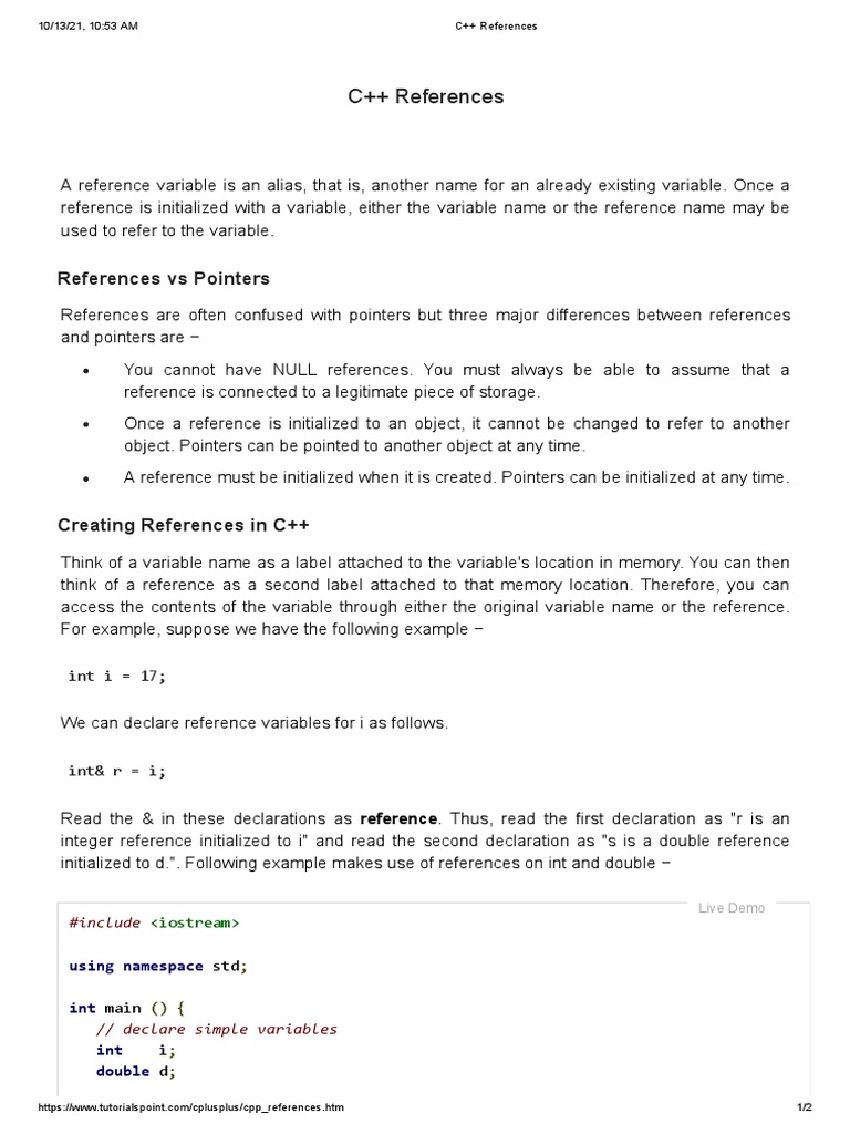 C++ References | PDF | Parameter (Computer Programming) | Pointer ...