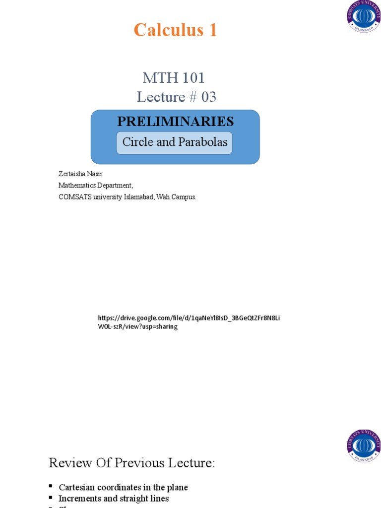 Circle and Parabolas in Calculus 1 | PDF | Circle | Equations