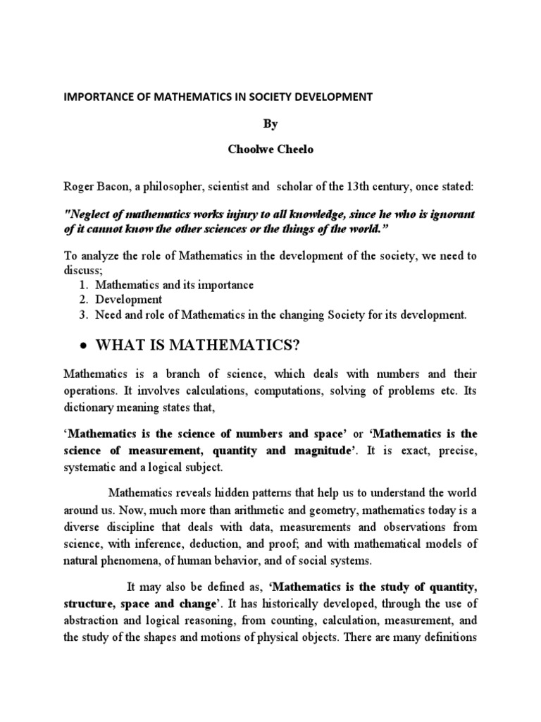 Role of Mathematics in Societal Growth | PDF | Mathematics | Science