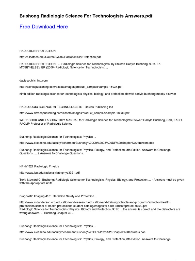 Free Download Here Bushong Radiologic Science For Technologists