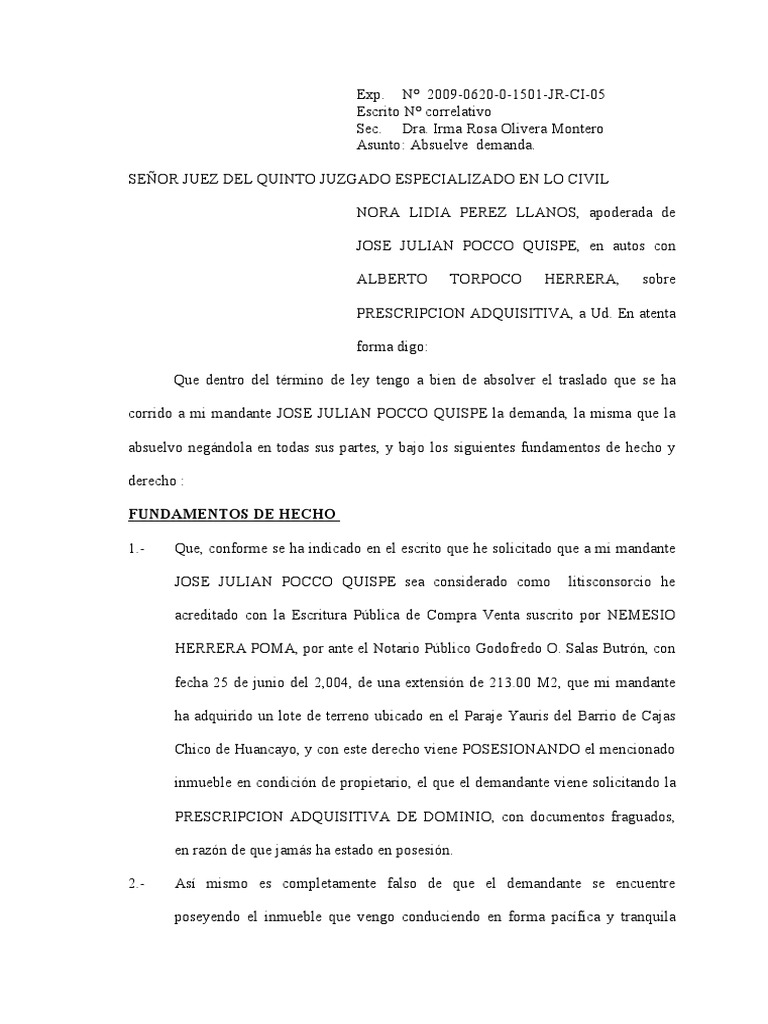 Abs Demanda Perez Llano | PDF | Ley común | Justicia