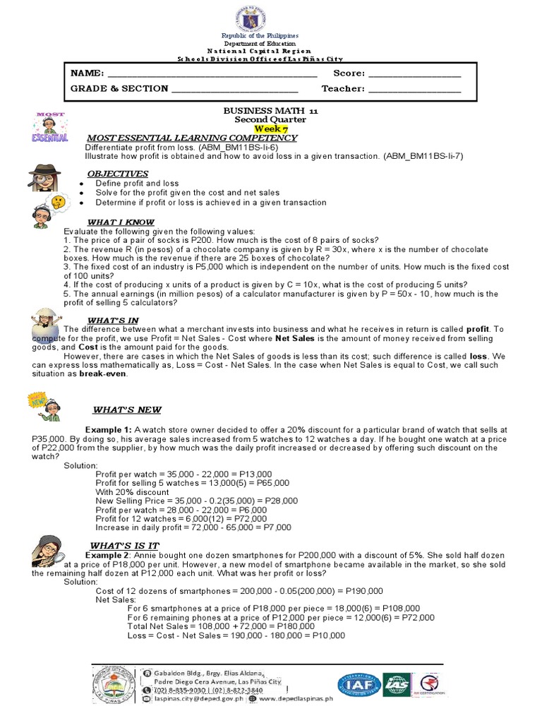 Business Math: Profit and Loss Concepts | PDF | Prices | Profit (Economics)