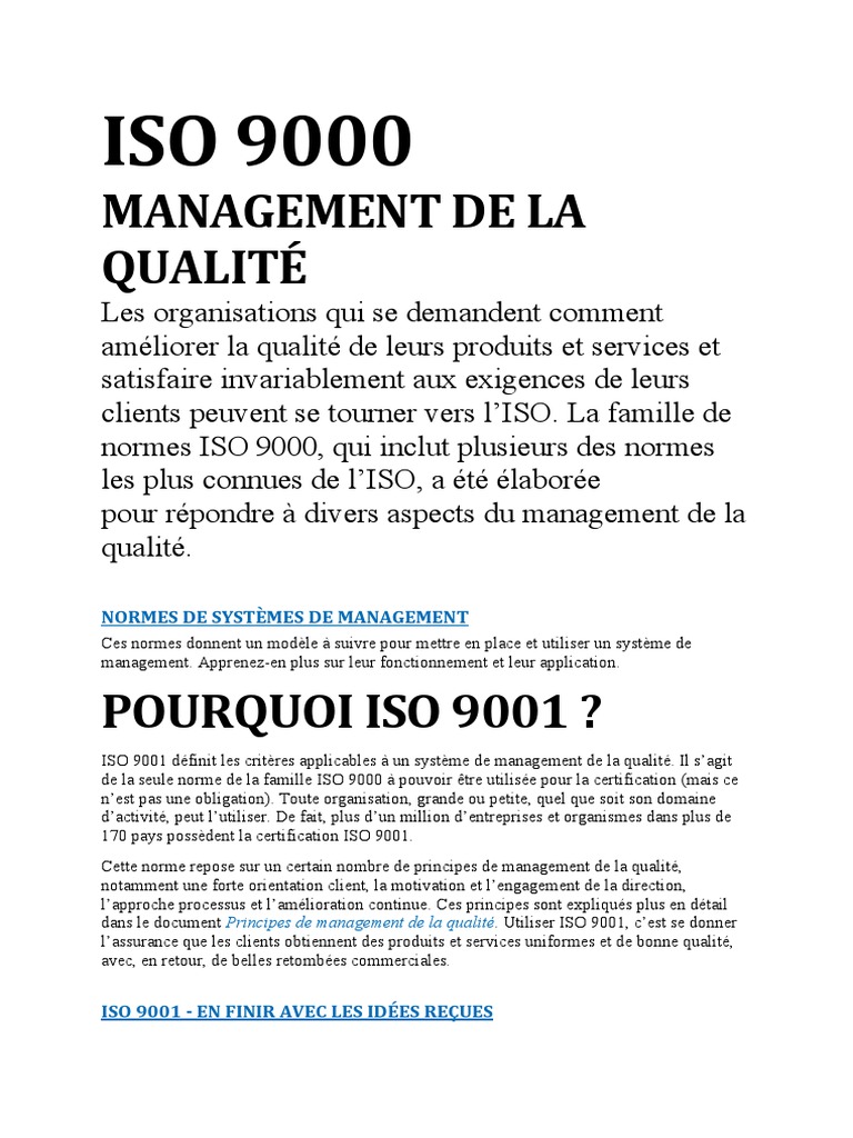 ISO 9000 : Management de la qualité | PDF | Affaires | Finance et ...
