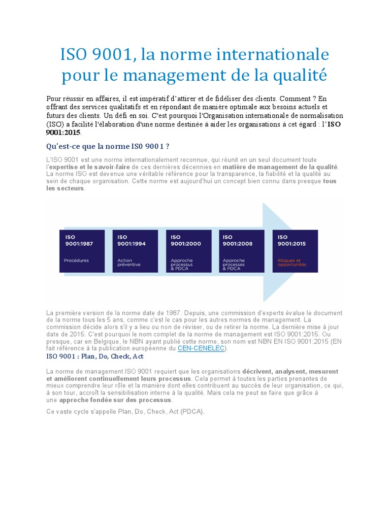 Norme ISO 9001:2015 en Management Qualité | PDF | Management de la ...