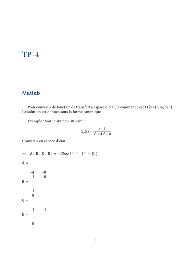 Conversion de systèmes en espace d'état | PDF | Physique théorique ...