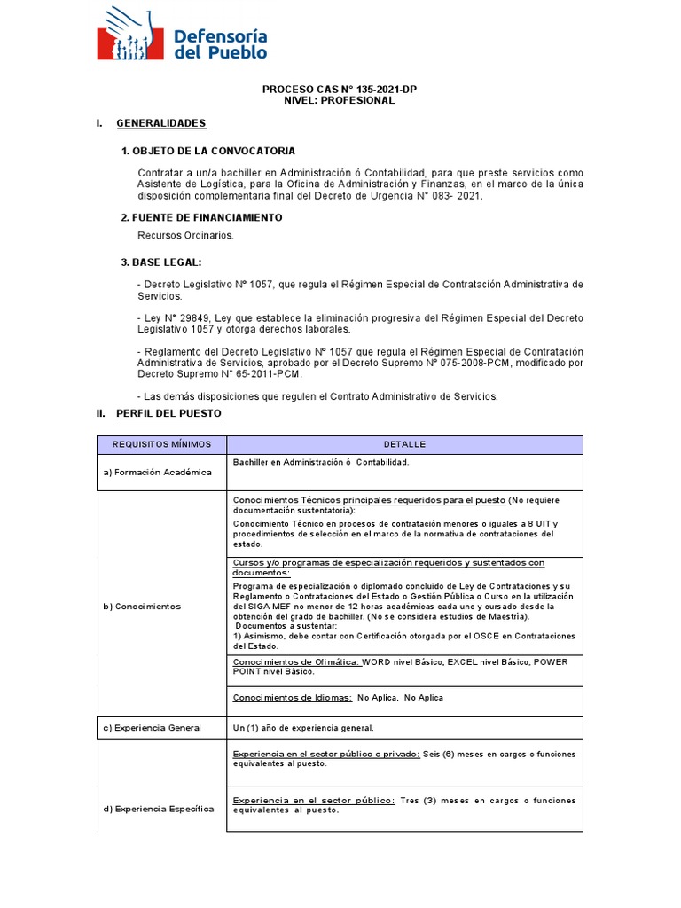 Convocatoria Asistente Logística | PDF | Regulación